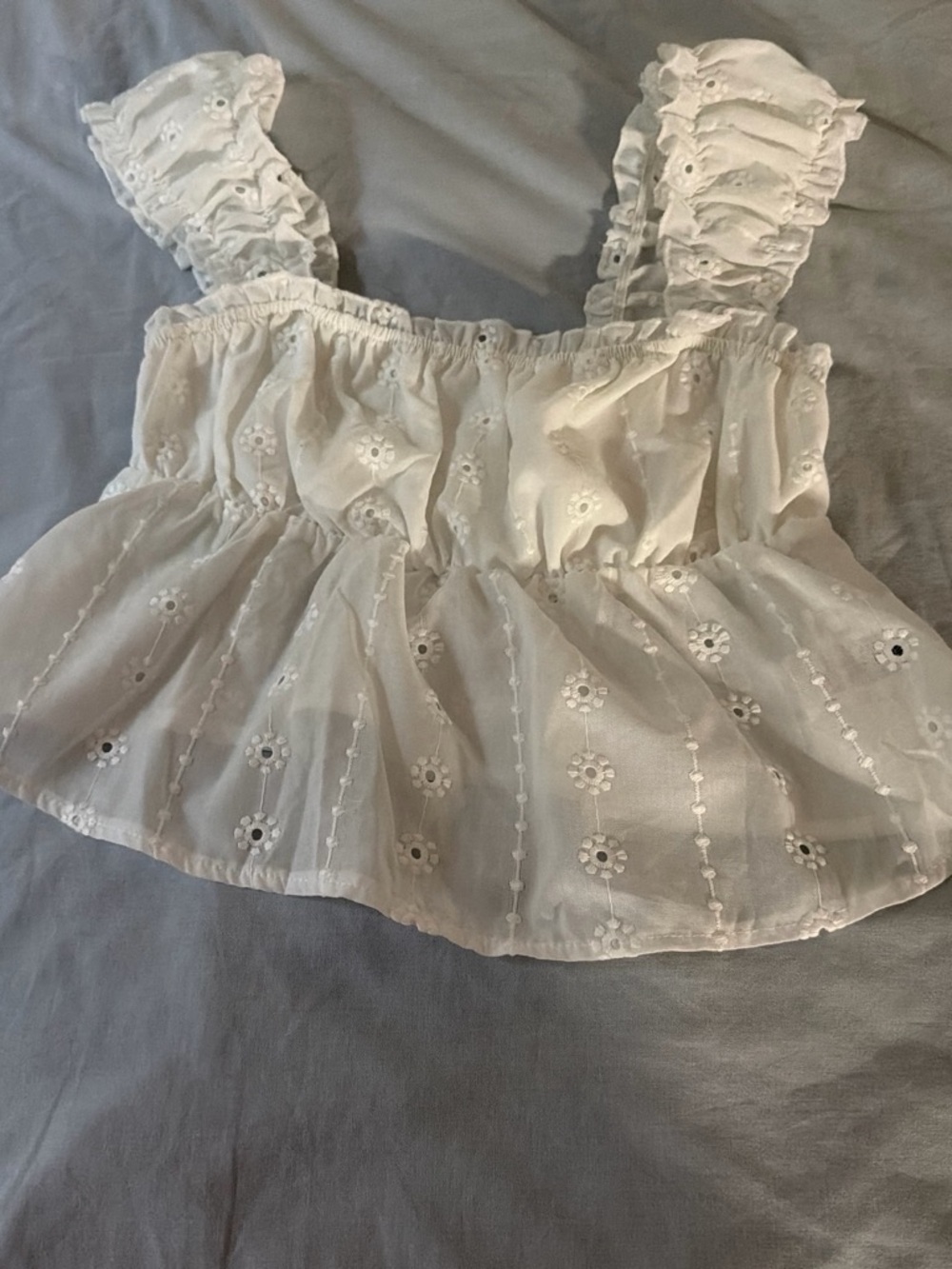 White Eyelet Ruffle Crop Top